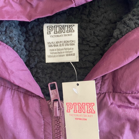 NWT Victoria's Secret Pink Crest Logo Full Zip Sherpa Lined Hoodie Jacket XS - Picture 5 of 6